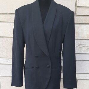 Vintage Morgan Miller Double Breasted Classic Black 100% Wool Blazer Size 10
